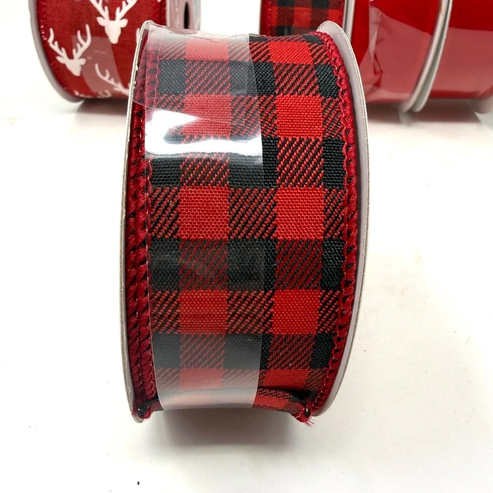 Assorted‎ Wired Christmas Ribbon 7 Spools Reindeer Plaid Red 70 yards 1.5-2.5in